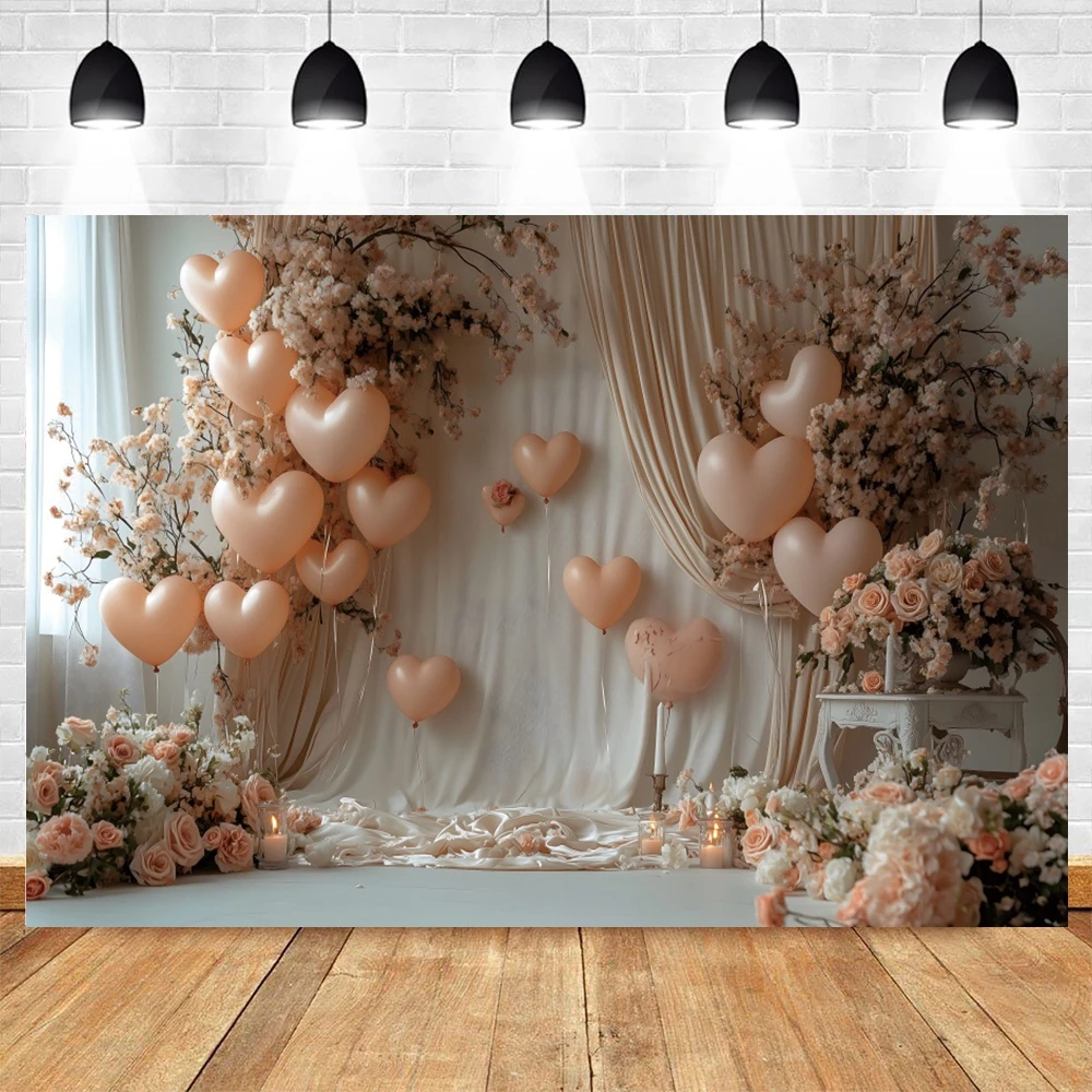 White Pink Floral Valentine\'s Day Photography Backdrop Bridal Shower Engaged Ceremony Photo Background Photoshoot Studio Props