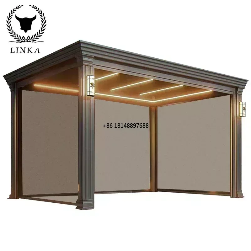 Wind Resistance Pergola Blinds UV Protection Zip Screen Motorized Blackout Roller Blinds