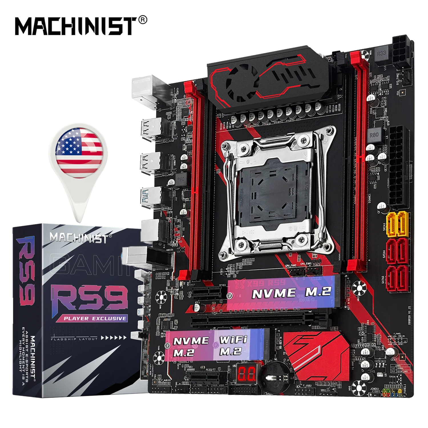 MACHINIST X99 RS9 Motherboard Support LGA 2011-3 Xeon E5 V3/V4 CPU DDR4 RAM Four Channels SATA/NVME M.2 Slot USB3.0