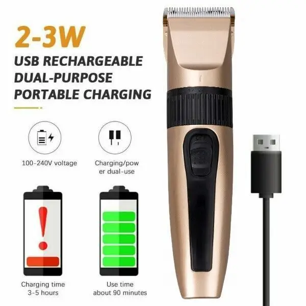 Professional Cordless Hair Clippers Trimmer Kit, 4 Attachments 3-12mm, Skin-Friendly Ceramic Blade IPX7 Waterproof, Quiet Long Battery USB Charging, for Self-Haircut/Beard Trimming, 1 Set view 3