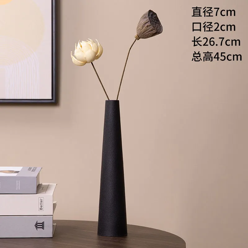 Premium Chinese Zen Light Luxury Black Tall Vase Single Stem Dried Flower Desk Ornaments for Office Living Room Home Decoration