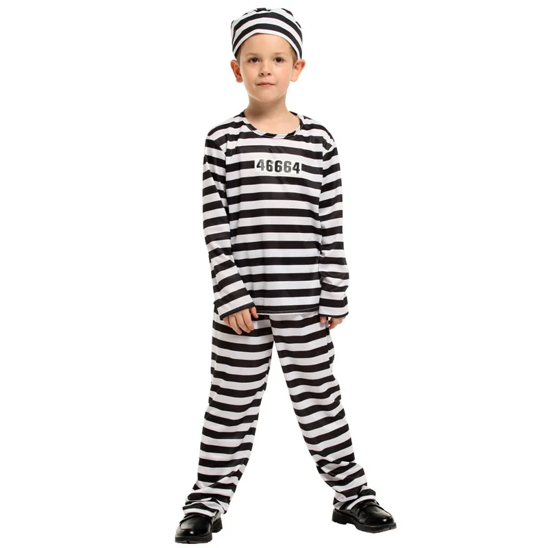 Uniforme de prisión a rayas para niños y niñas, disfraces de Cosplay de juego de rol, traje de Carnaval de prisionero, Halloween