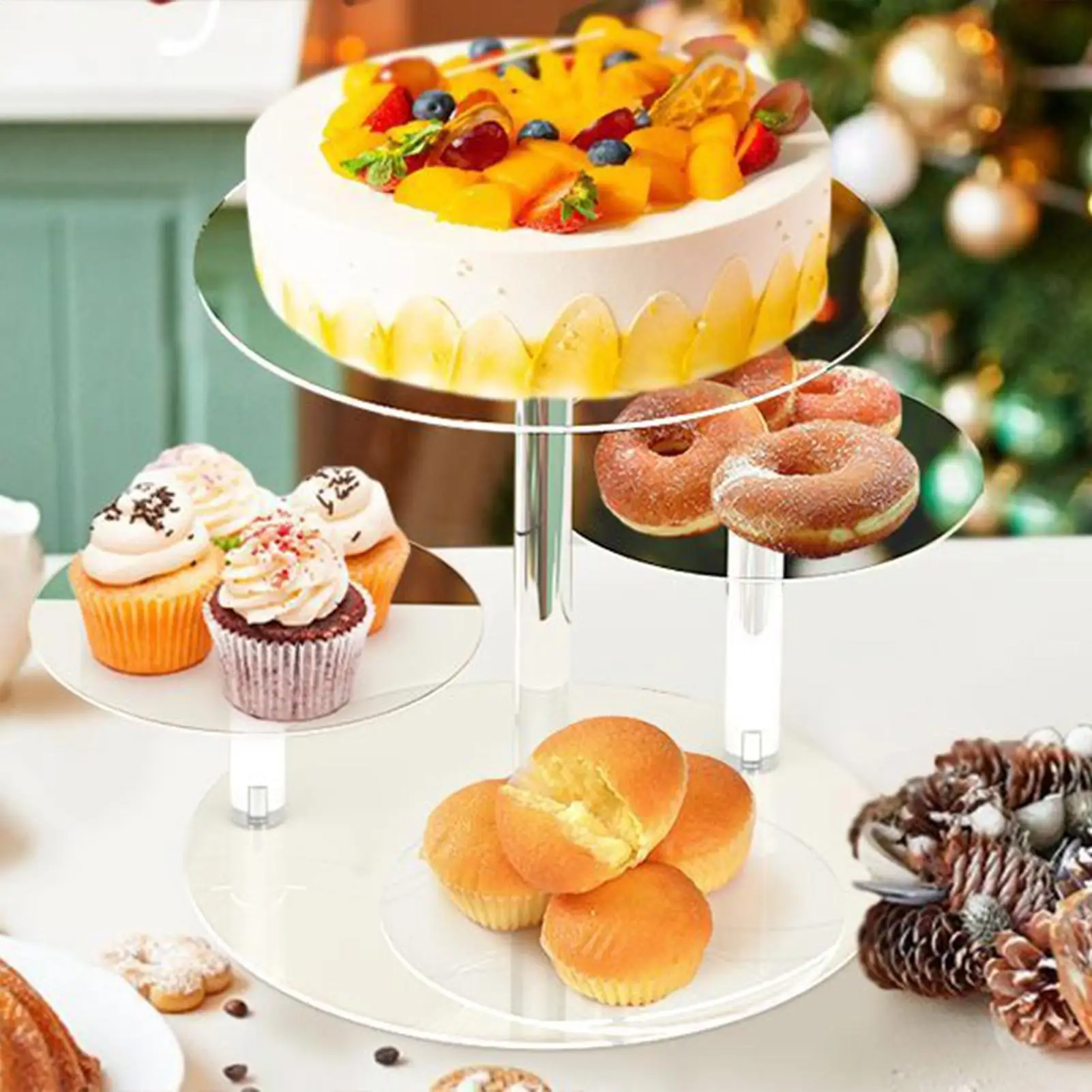 

Подставка для кексов, акриловая 4-уровневая круглая сервировочная подставка для чашки, торта, демонстрация десерта для печенья, закусок, еды, кондитерских изделий, конфет, свадьбы, дня рождения