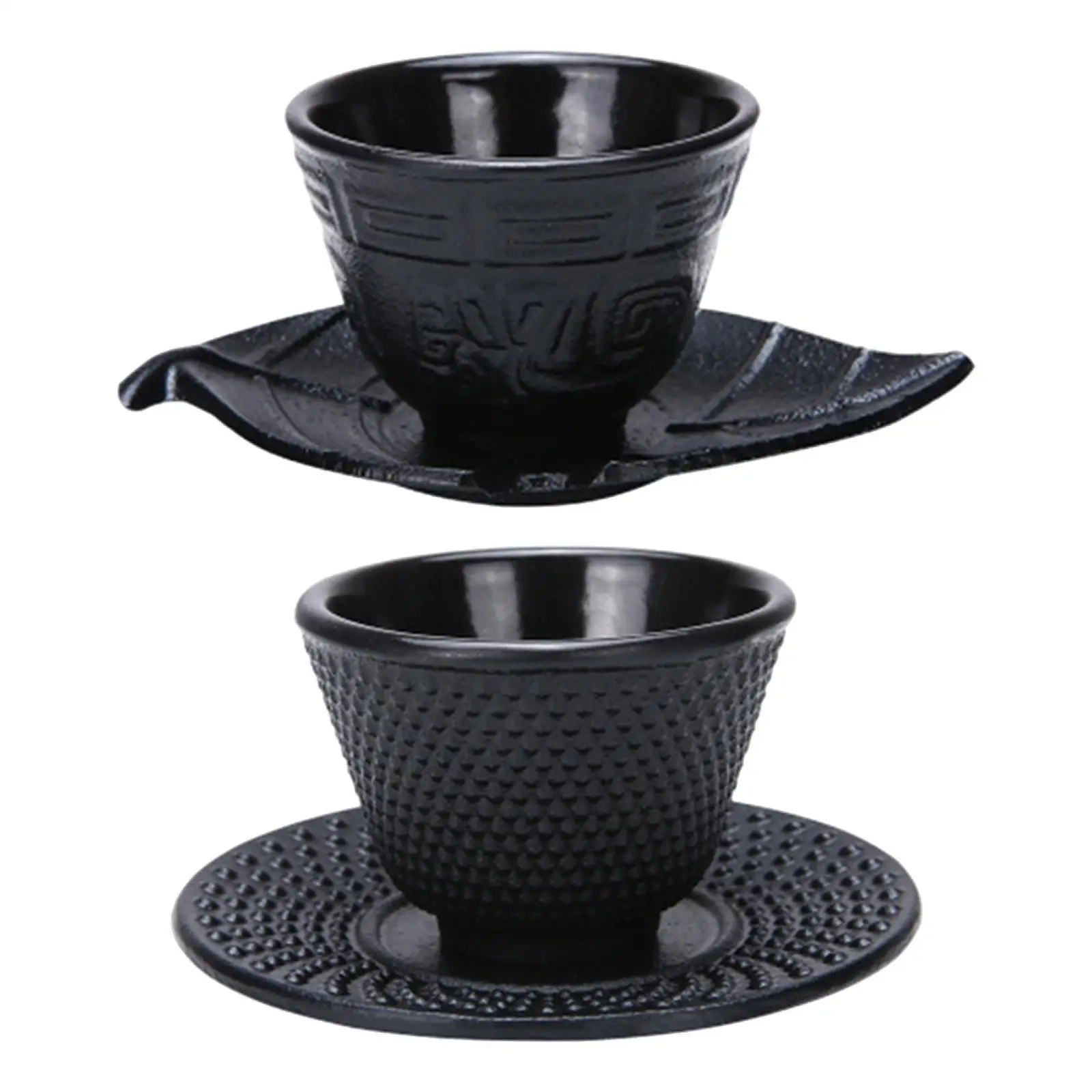Taza de té de hierro fundido con base, taza de té vintage, vajilla única, taza de té ornamental, taza de trabajo, taza de té de kungfú negra