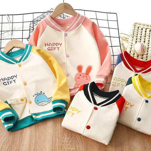 Ins Autumn Children Boys Baseball Uniform Cotton Letter Spliced Fleece Infant Baby Boys Cardigans Loose V-collar Kid Boy Jackets 