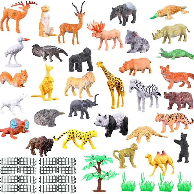 

Wild Animals Figurines Miniature Fence Zoo Play Toy Toddlers Montessori Busy Story Toy