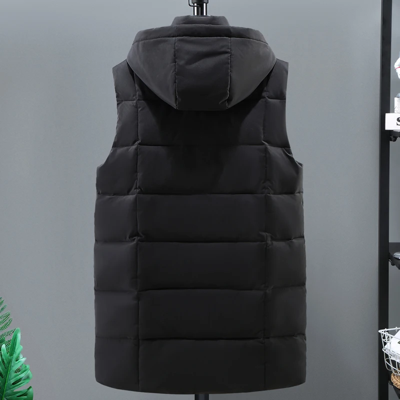 Winter Black Sleeveless Jacket Men 2023 New Casual Warm Thick Long Vests Hooded Zipper Cotton Padded Men Waistcoat High Quality