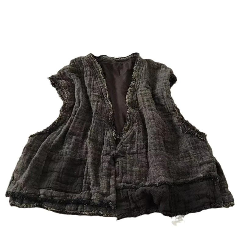 Chaleco de algodón sin mangas cálido de doble capa para mujer, chaleco acolchado de algodón Vintage 2025, prendas de vestir informales súper suaves que combinan con todo