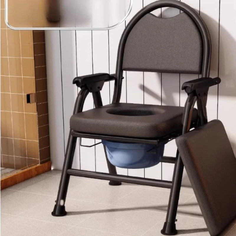 Commode Chair Foldable Portable Toilet Seat Anti Slip Legs Bedside Potty for Elderly Night Use