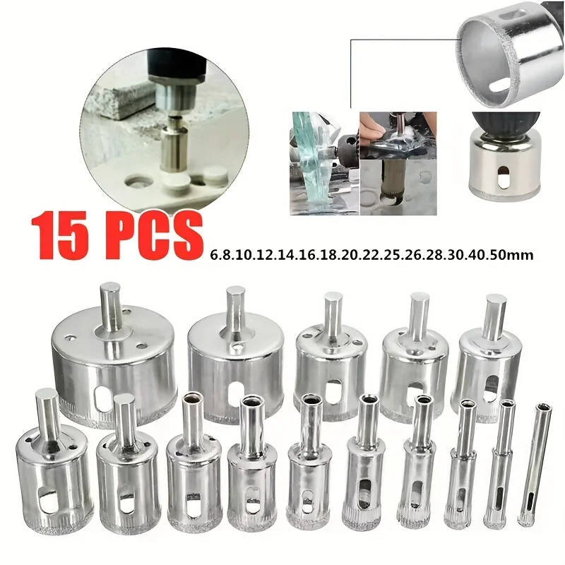 

10/15pcs Set Tile Drill Bit Set Diamond Coated Tile Marble Glass Ceramic Hole Saw Drilling Bits Power Tools Accessories
