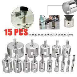 10/15pcs Set Tile Drill Bit Set Diamond Coated Tile Marble Glass Ceramic Hole Saw Drilling Bits Power Tools Accessories