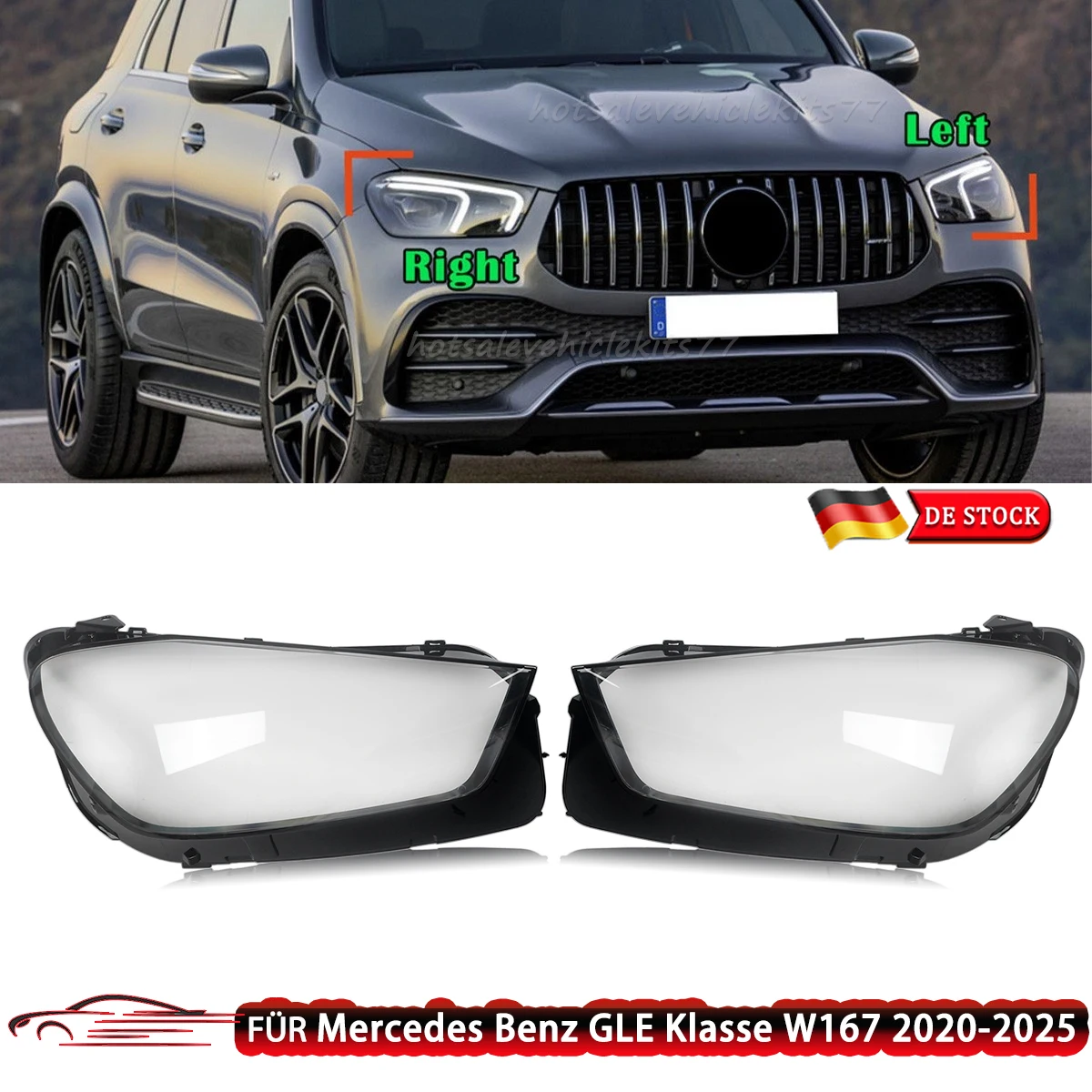 Für Mercedes-Benz GLE-Klasse W167 GLE350 GLE450 GLE580 2020-2022 Scheinwerfer-Abdeckung Links Rechts Scheinwerferabdeckungen Schwarz