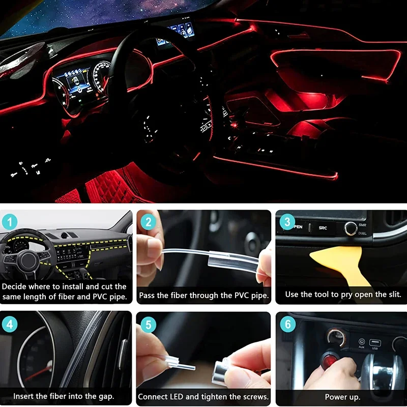 Flexible EL-Draht-Lichter 12V mit App-Fernbedienung, Ambiente-Atmosphäre-Streifenlicht, Auto-Dekorationslampen – Detail 3