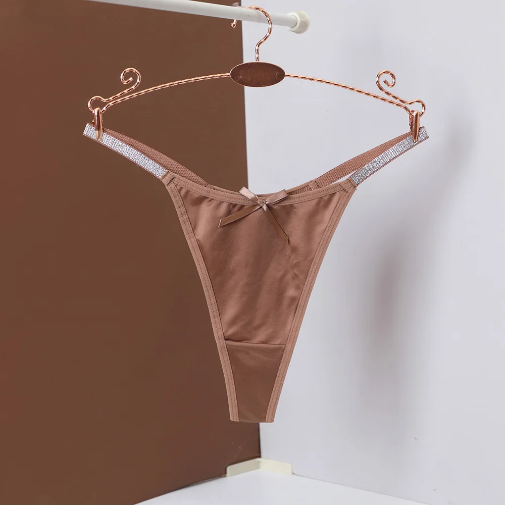 Silver Thin Strap Woman Sexy Smooth Satin Seamless Underwear Female T-back Panties Sexy Female Lingerie