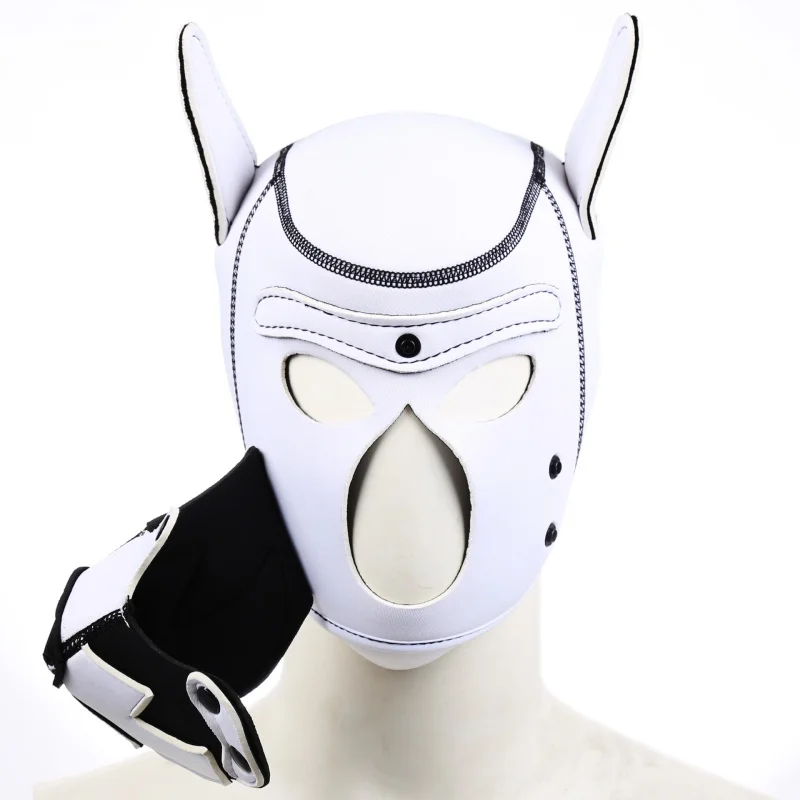 Latex Rubber Gewatteerde Puppy Cosplay Bondage Capuchon Exotische Accessoires Rolspel Gezichtsmasker Met Verstelbare Kraag Volwassen Spelletjes Voor Mannen