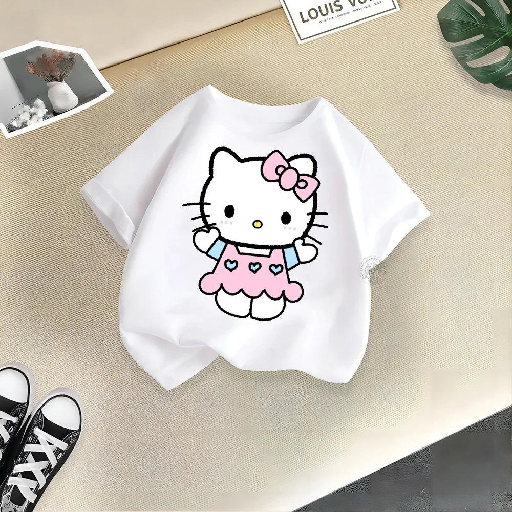 Sanrio Teen estate 100% cotone t-shirt semplice e giocosa Hello Kitty graphic Kids confortevole t-shirt in cotone ragazzi ragazze Short s