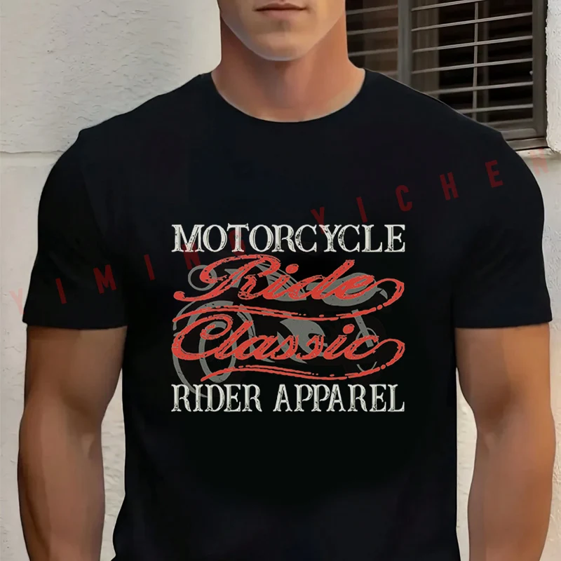 

Motorcycle Ride Classic Rider Print T-Shirt Men‘s Cotton Summer Short-sleeved Casual Streetwear Tops Tee