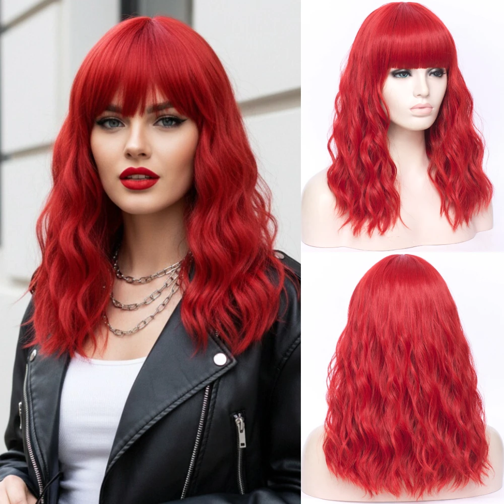 

MSIWIGS Women'S Cosplay Synthetic Wig For Party With Bangs Red Blue White Colors Medium Long Wigs