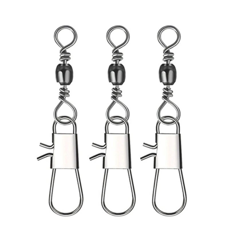 100 pçs rolamento de pesca rolamento giratório anel sólido conector de pesca com bloqueio snap acessórios de pesca enfrentar pesca