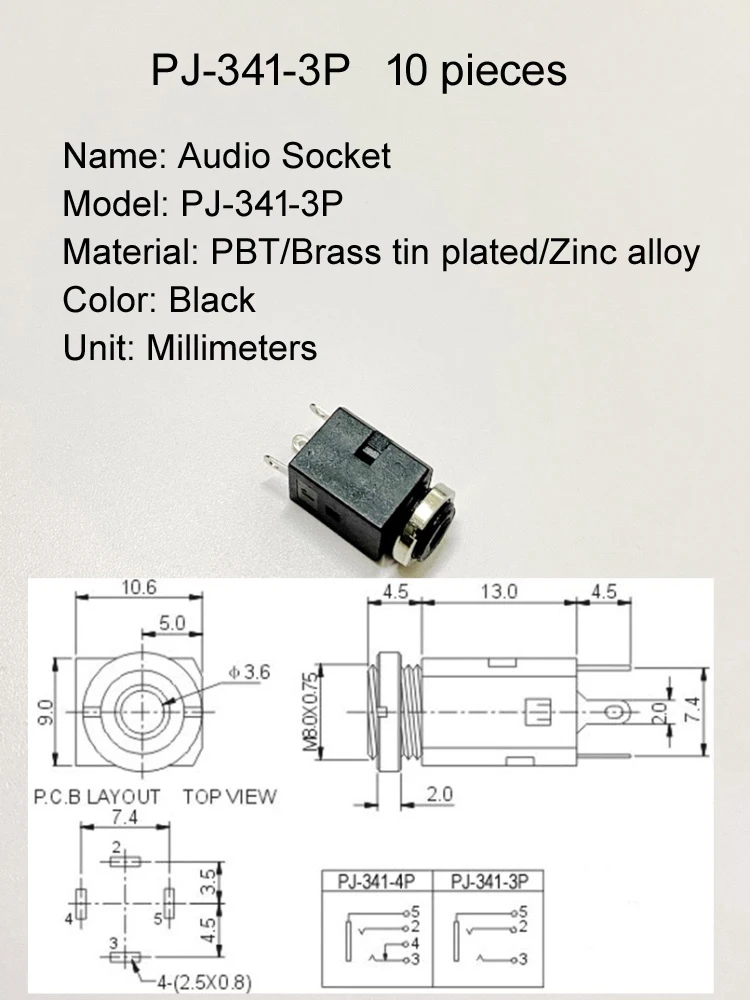 Internal Hole 3.5mm Dual Channel Panel Mount Nut Fixed Type Connector Headphone Jack Signal Transmission Interface Audio Socket