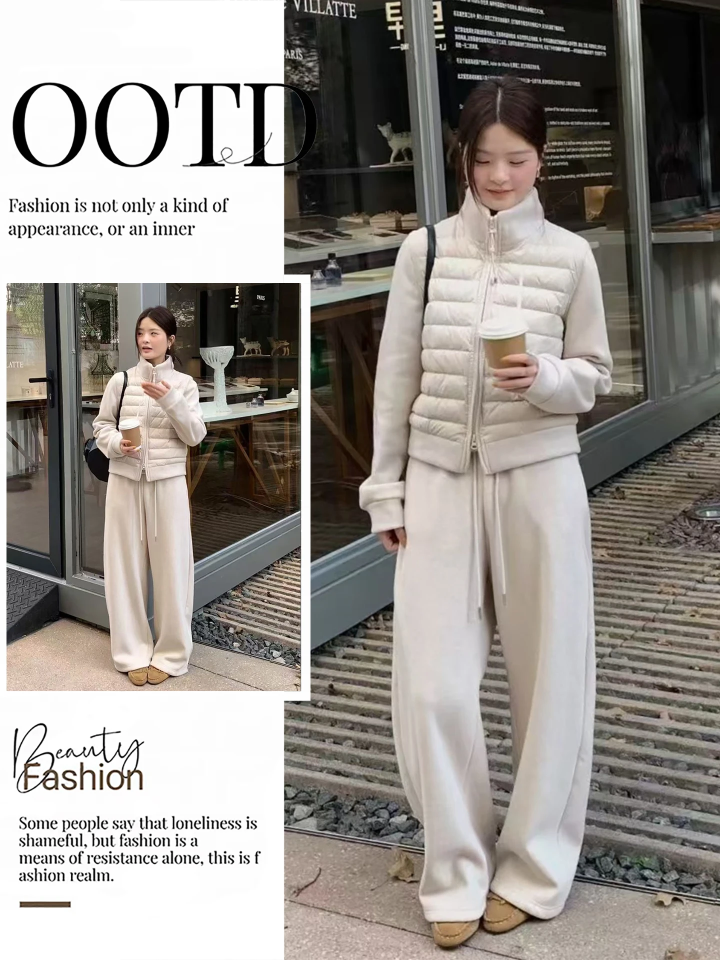 

Retro Loose Fit Cotton Jaet And Pants Set Casual Stand Collar Winter Outfit Thi Long Sve ort Coat for Women