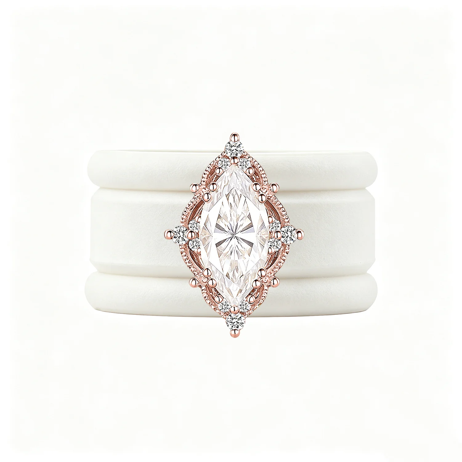 3pcs 14K Golden Plated White Silicone Rings Set with Marquise-Cut CZ—Comfortable to Wear, Hypoallergenic, Perfect for Stacking