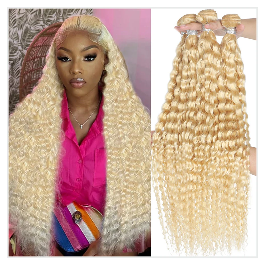 

Deep Wave Human Hair 613 Bundles Hair Weave Bundles 30 32 34 36 38 40 Inches Honey Blonde Bundles Brazilian Remy Hair Extensions
