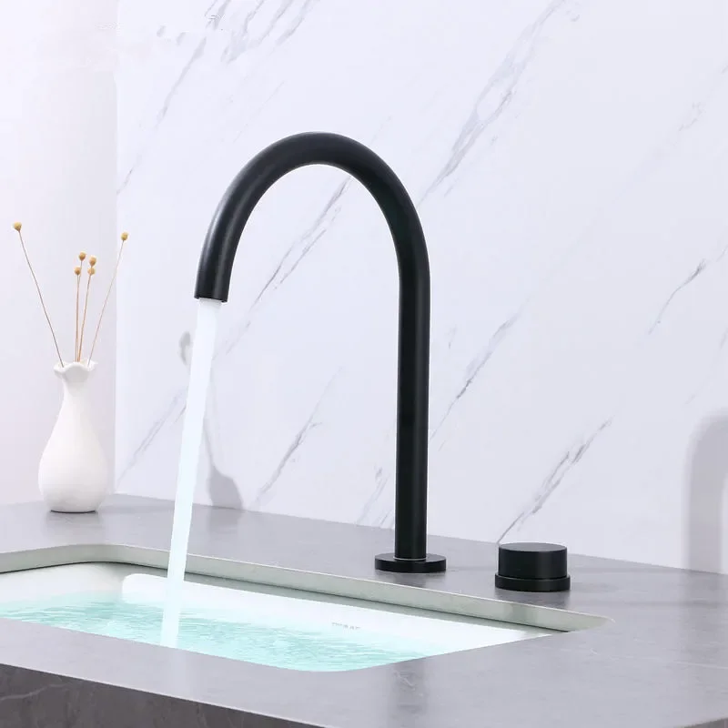 Black Basin faucet  two holes Widespread Brushed Gold bathroom faucet sink tap 360 rotating widespread Grey basin Tap