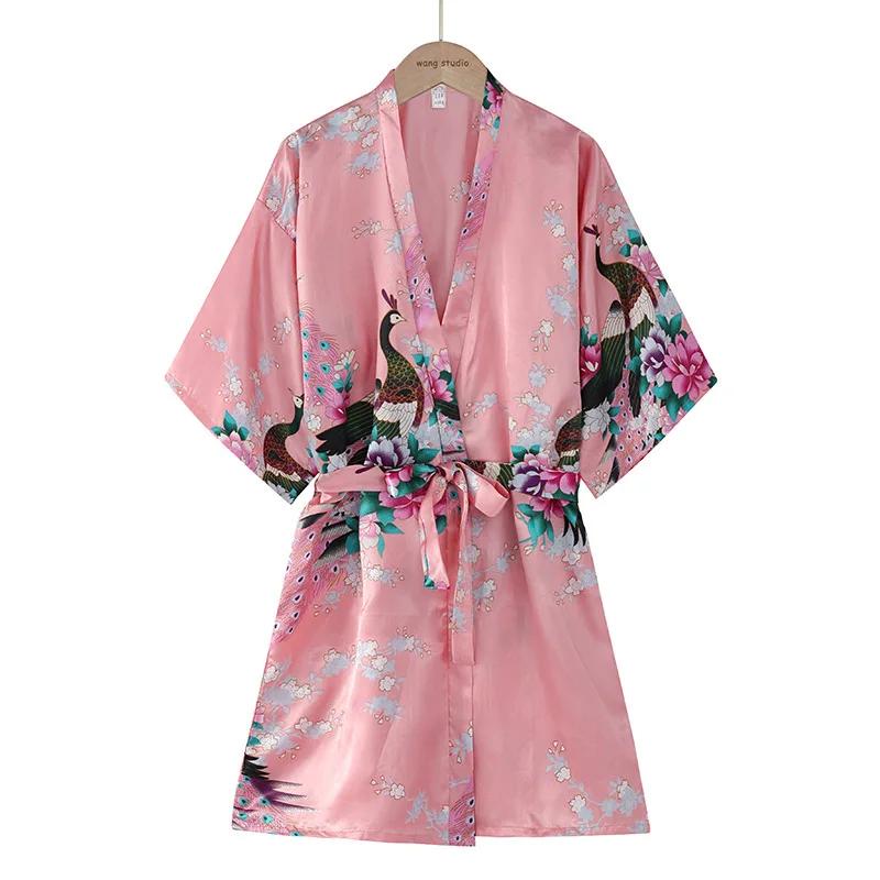 

Silk Satin Wedding Bride Bridesmaid Robe Floral Bathrobe Short Kimono Robe Night Robe Bath Robe Fashion Dressing Gown For Women