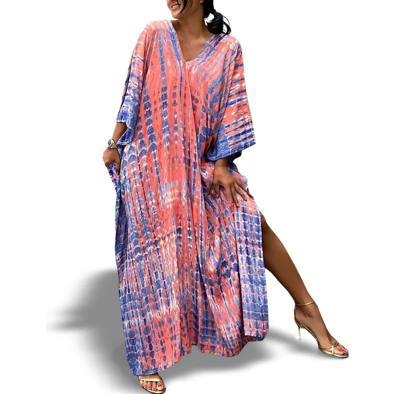 

Peach-Blue Shibori Tie and Dye Caftan Maxi- Kaftan for Women Fashion Trends