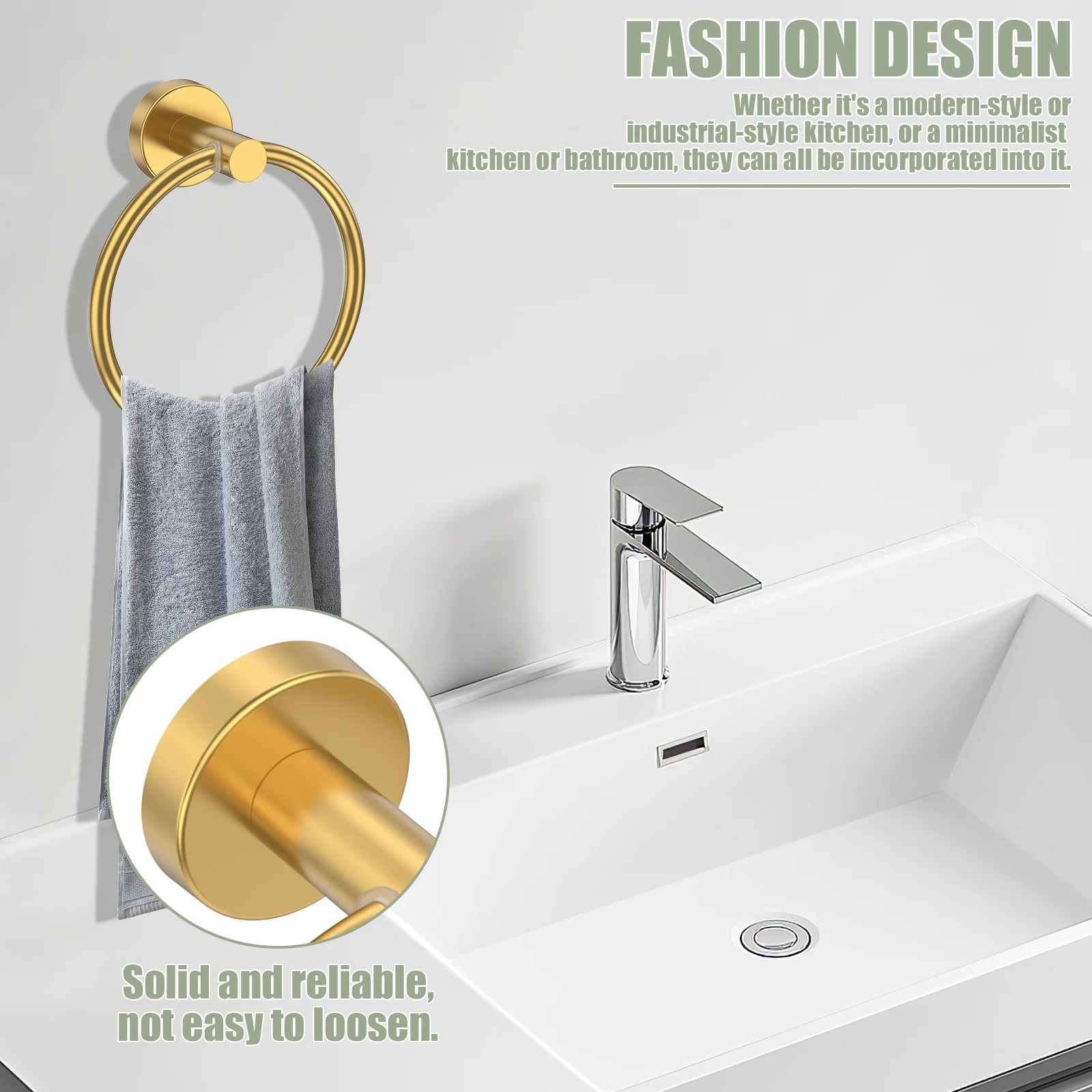 خطاف حلقة المنشفة وحامل ورق المرحاض، ملحقات الأجهزة المستديرة المثبتة على الحائط من الفولاذ المقاوم للصدأ