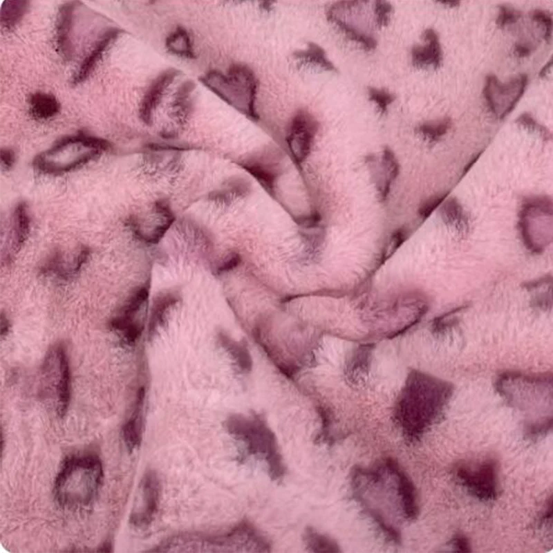 Fine Soft Imitation Mink Rabbit Fur Fabric Pink Plush love leopard Print Faux Fur Sewing Material Diy/Christmas Decoration/Coat