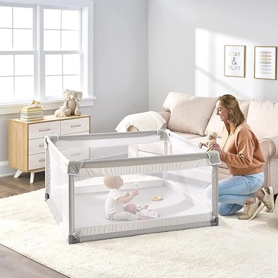 

Soft Sided Playpen for Babies and Toddlers Award Winning Brand Gray Mesh for 6 to 24 Months Old 27 Inches Tall Indoor Playpen