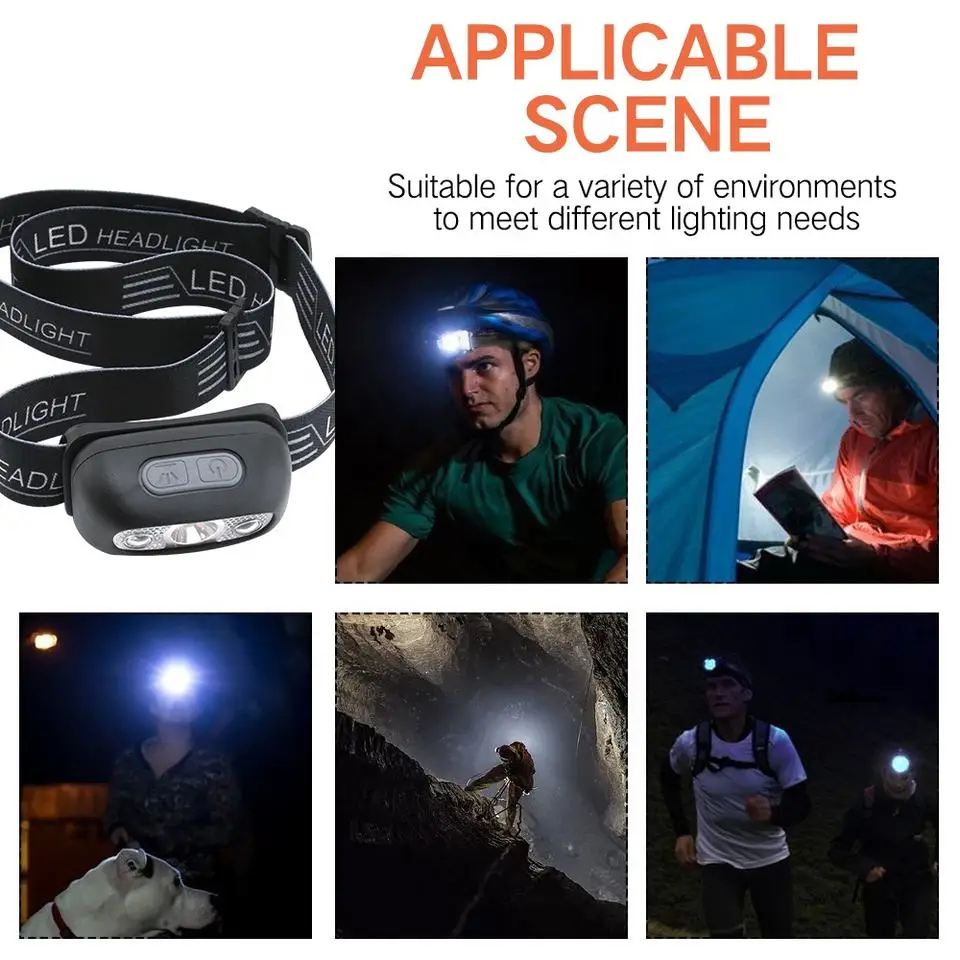 Mini USB Rechargeable 5W LED Headlamp 4 Mode Running Head Torch Portable Mini LED Head Light with body Motion Sensor