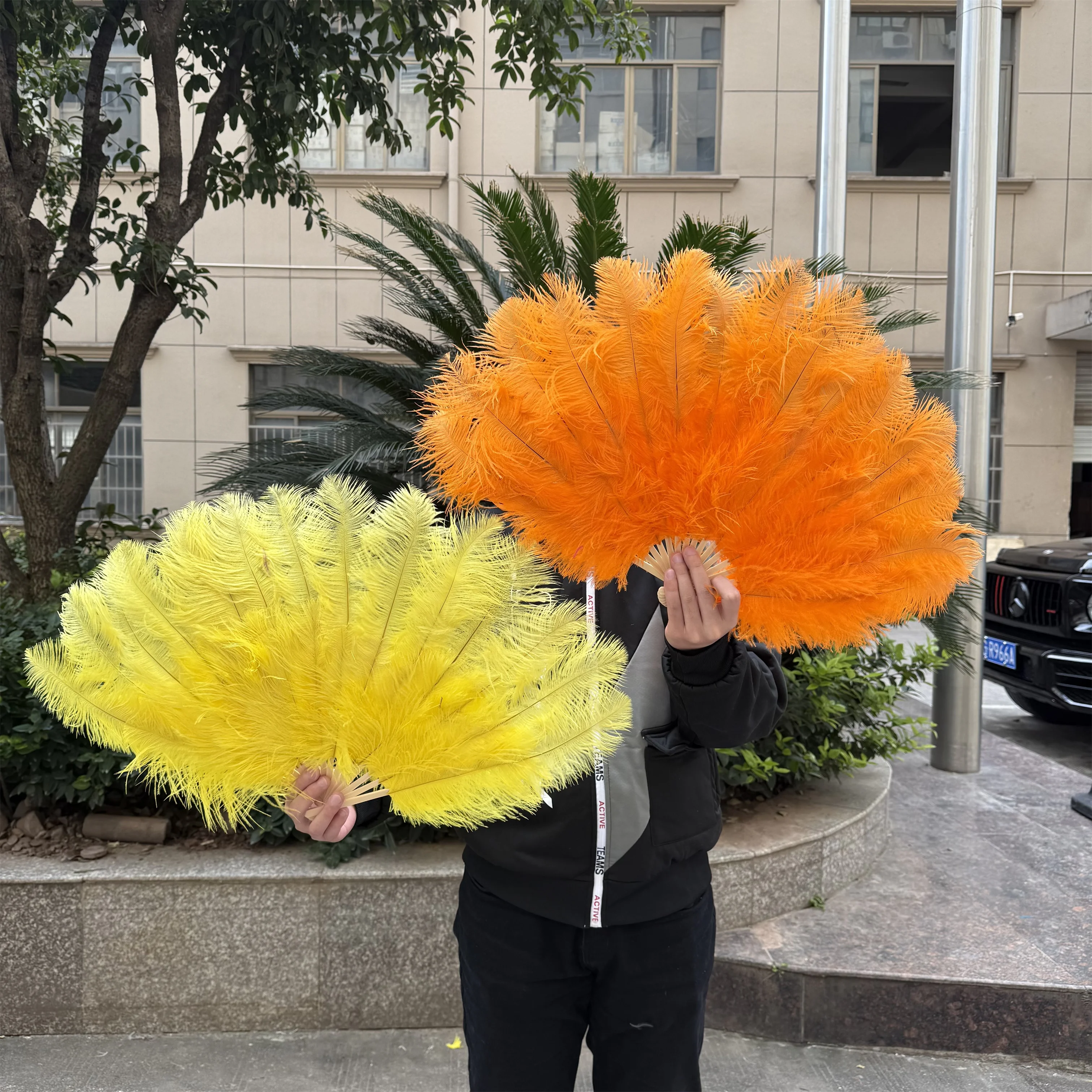 1/2PCS Black White Fluffy Ostrich Feather Fan 70CM Natural Feathers Handheld Fans for Wedding Carnival Dance Performance Props