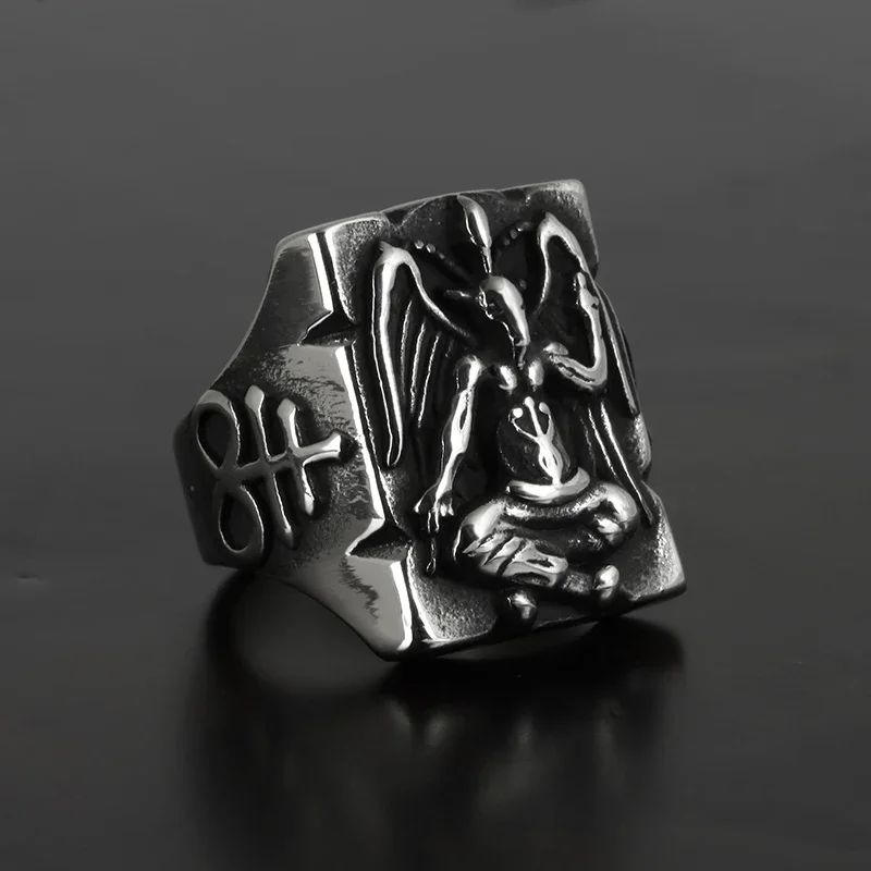 2024 New Gothic Baphomet Ring Stainless Steel Ring Seal of Satan Pentagram Sigil Illuminati Rings Jewelry Gifts for him