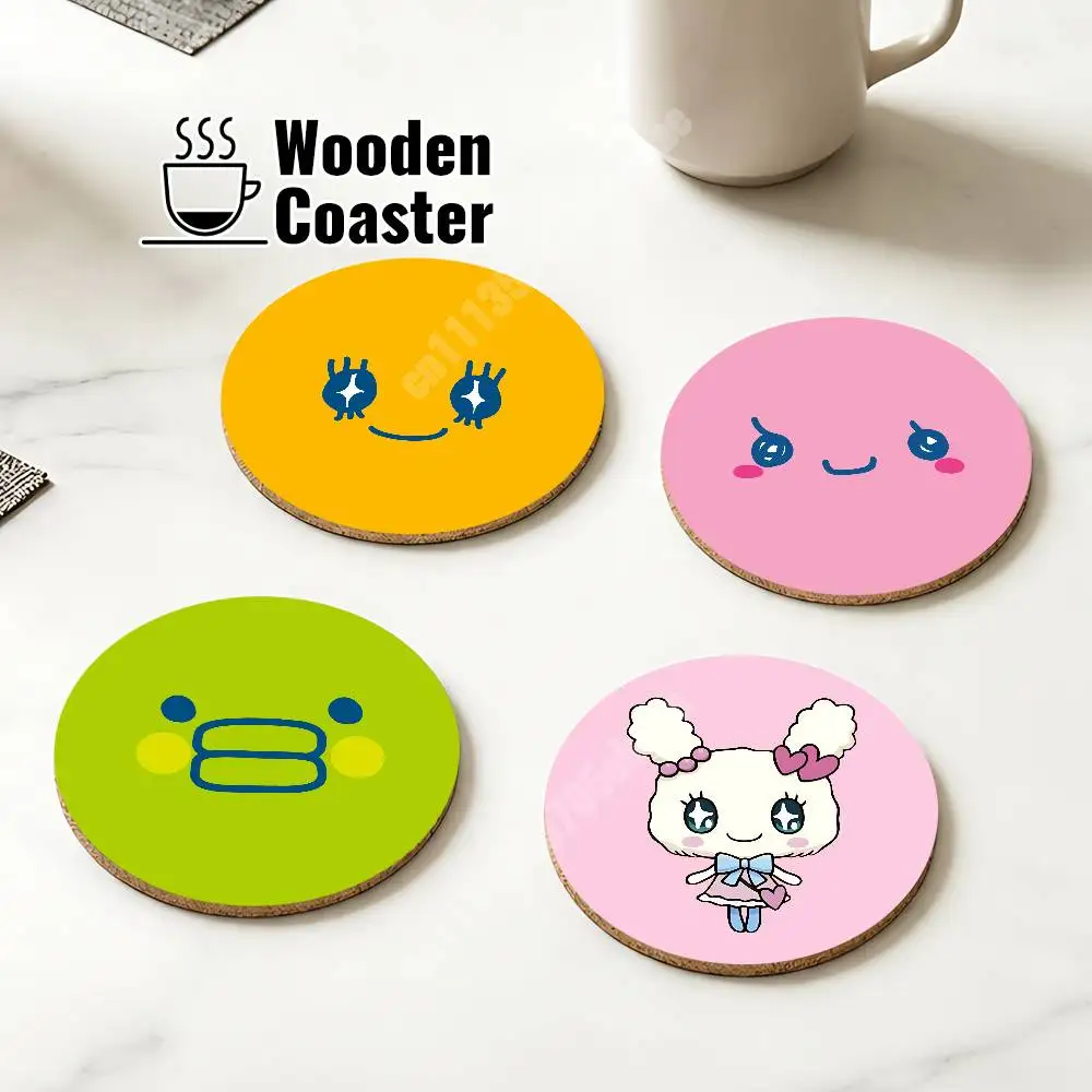 T-Tamagotchi-S Retro Cartoon Wooden Cup Mat Americano Beer Milk Water Coaster for Baking Studio