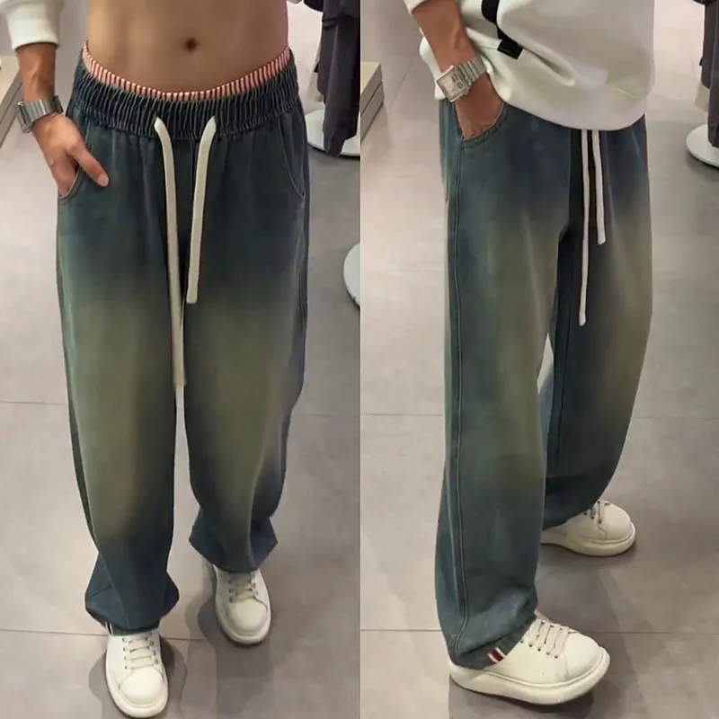 

Новые осенние мужские джинсы из лайоцелла, свободного кроя, прямые, в стиле ретро, с эффектом драпировки, повседневные, длинные брюки, удобные, прямые штанины