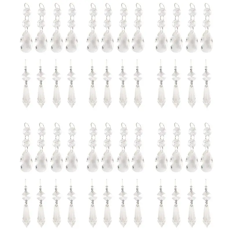 A19F-48 Pcs Chandelier Crystal Prisms Pendants Set 38 Mm Clear Teardrop Icicle Chandelier Crystals Parts Replacement Crystals