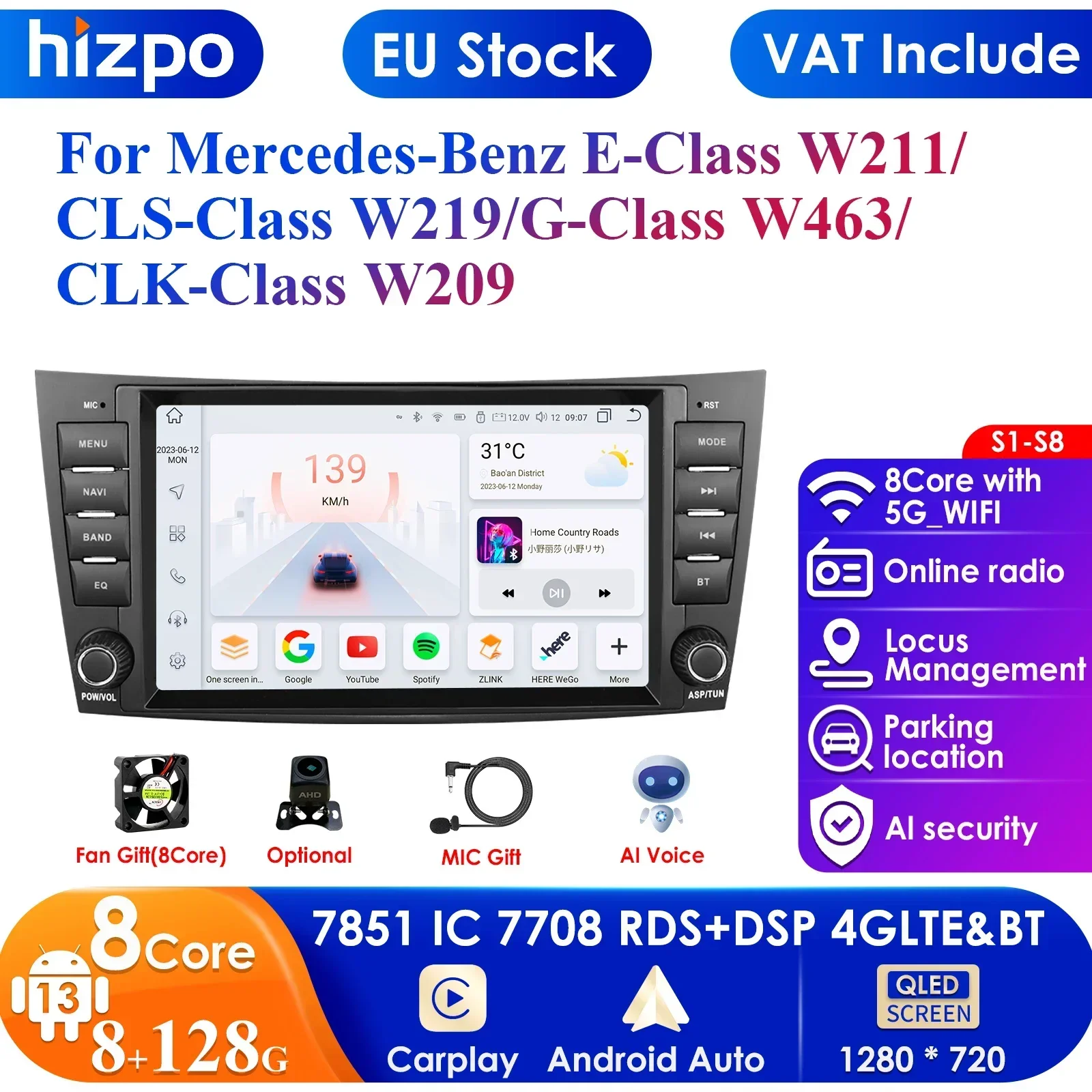 8'' 7862 2din Android Car Multimedia Player for Mercedes Benz E-Class W211 E200 E220 E300 E350 E240 E270 E280 W219 W463 GPS 4G