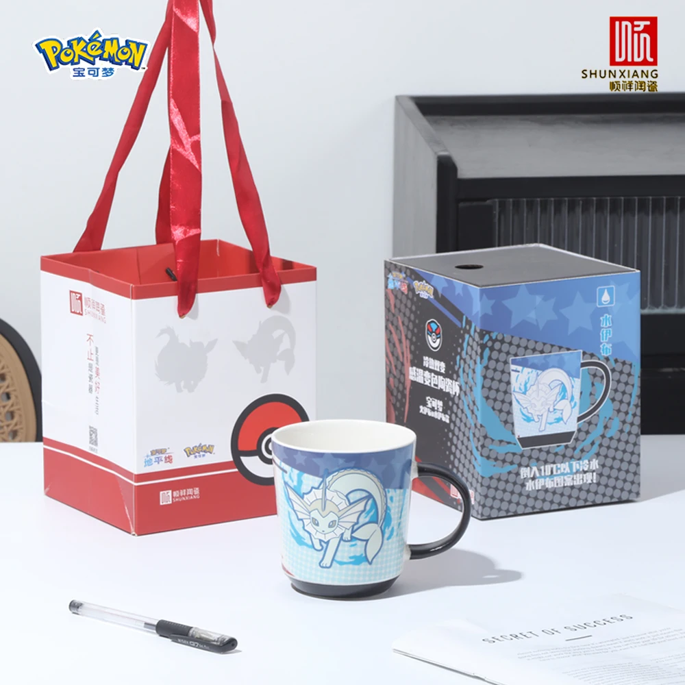 SHUNXIANG Pokémon Licensed Eevee Series Color Changing Mug Cartoon Ceramic Mugs Coffee Milk Tea Cups Kids Coffee Cup Gifts