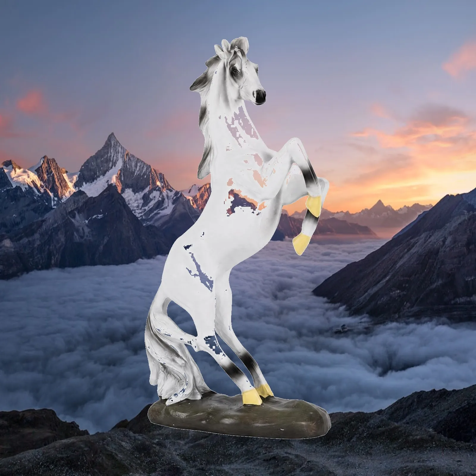 Sculpted Horse Figure with Oval Base Decorative Rearing Horse Figurine Indoor Detailed for Entryway Decor, Office Shelf