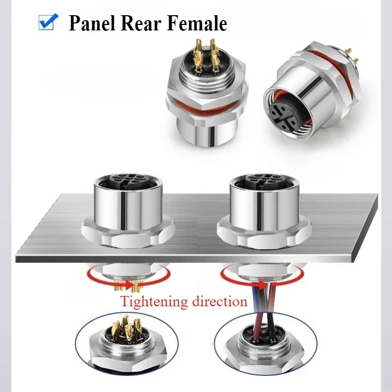 مقاوم للماء M12 4 5 8 12 دبوس كابلات الموصلات IP68 ذكر أنثى مقبس الطيران مع سلك 20 سنتيمتر مفتوح 12 مللي متر/16 مللي متر لوحة جبل مآخذ