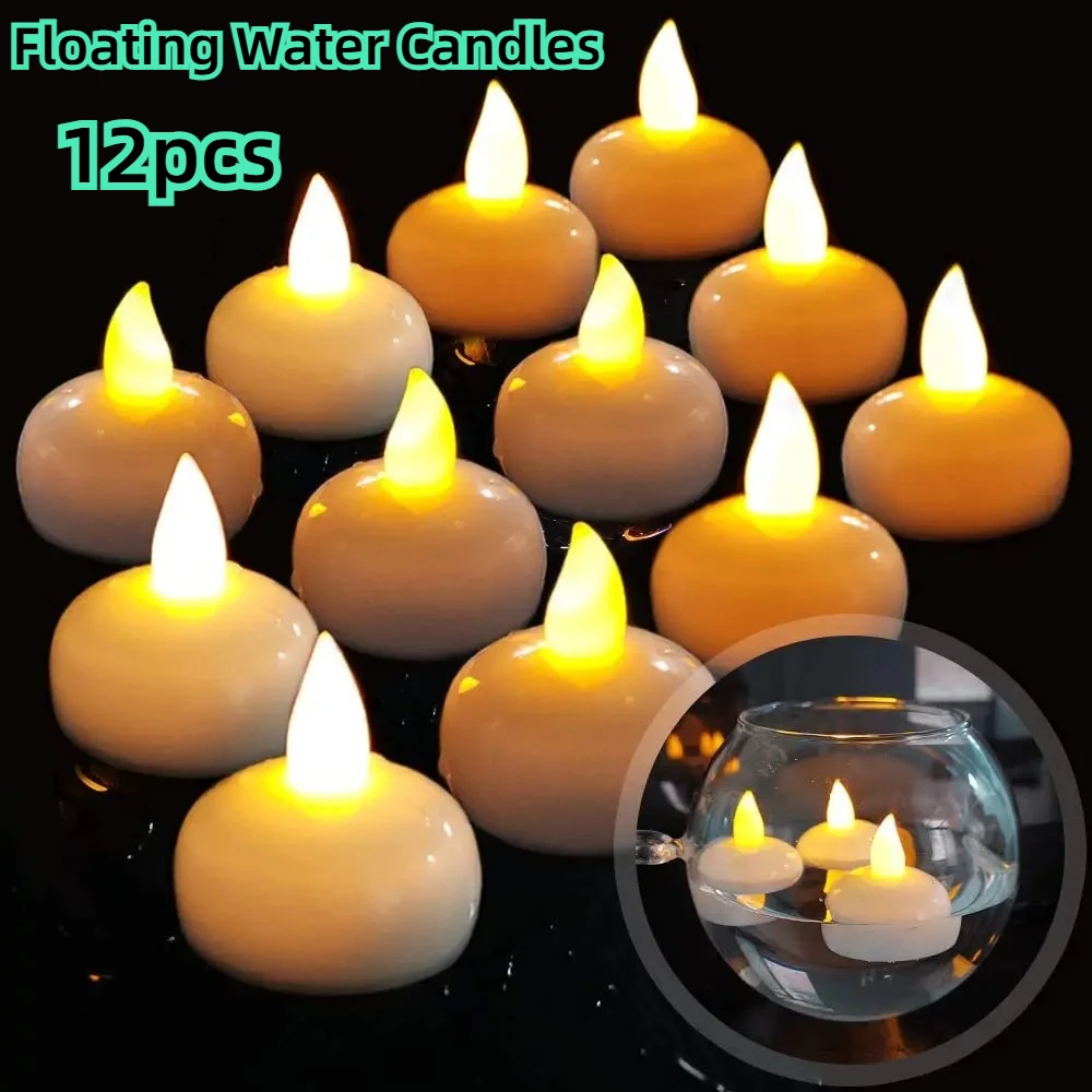 

12pcs Floating Water Candles Flameless Flickering LED Light Romantic Electronic Lamp for Wedding Party Bathtub Pool Decorativas