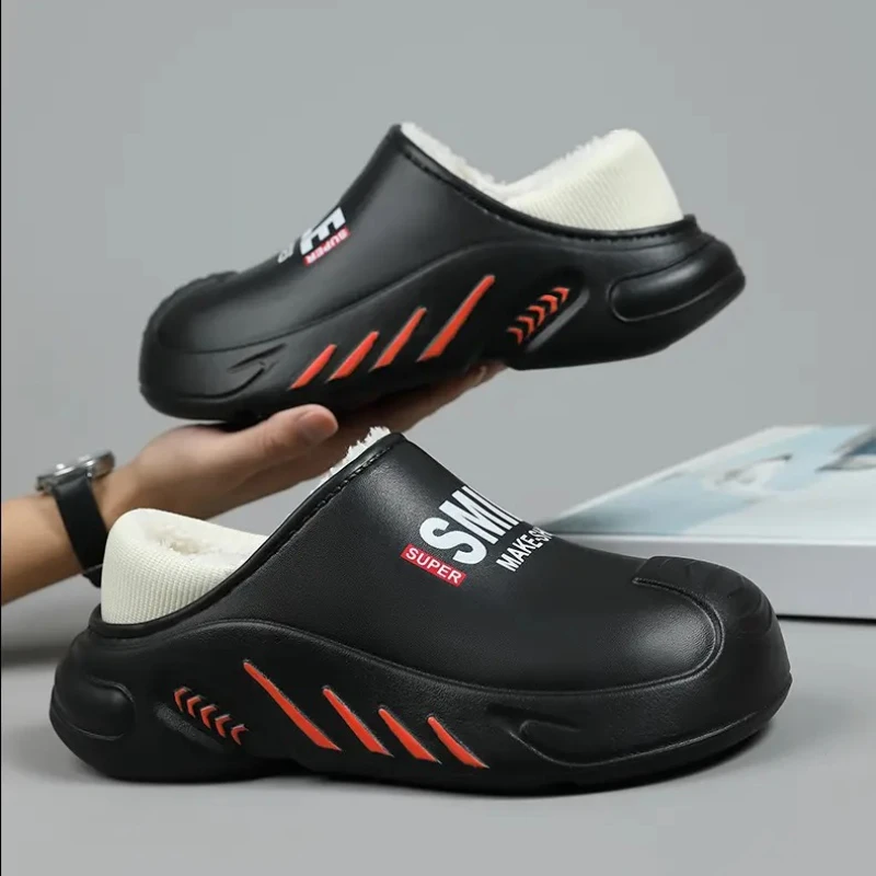 

Мужская обувь, зимняя теплая обувь, домашние хлопковые тапочки с плюшевой подкладкой, мужская уличная кухонная обувь на платформе, домашние непромокаемые тапочки