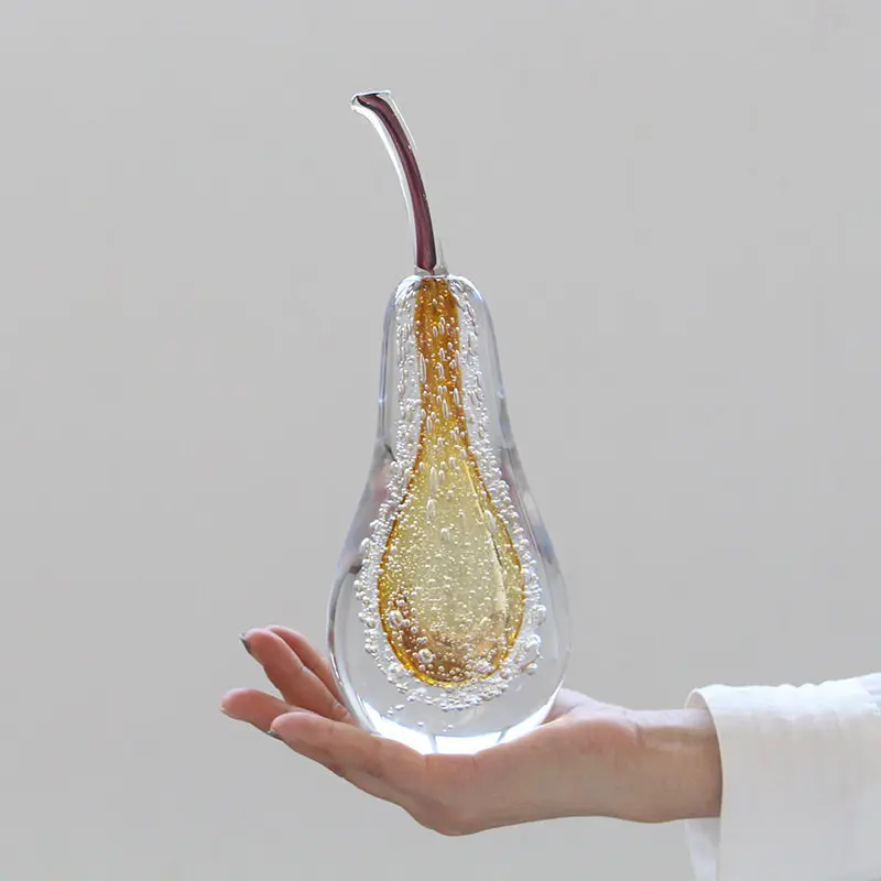 Glass Handicrafts Crystal Apple Glassy Ornaments Transparent Pear Decorative Figurines Home Decoration Accessories