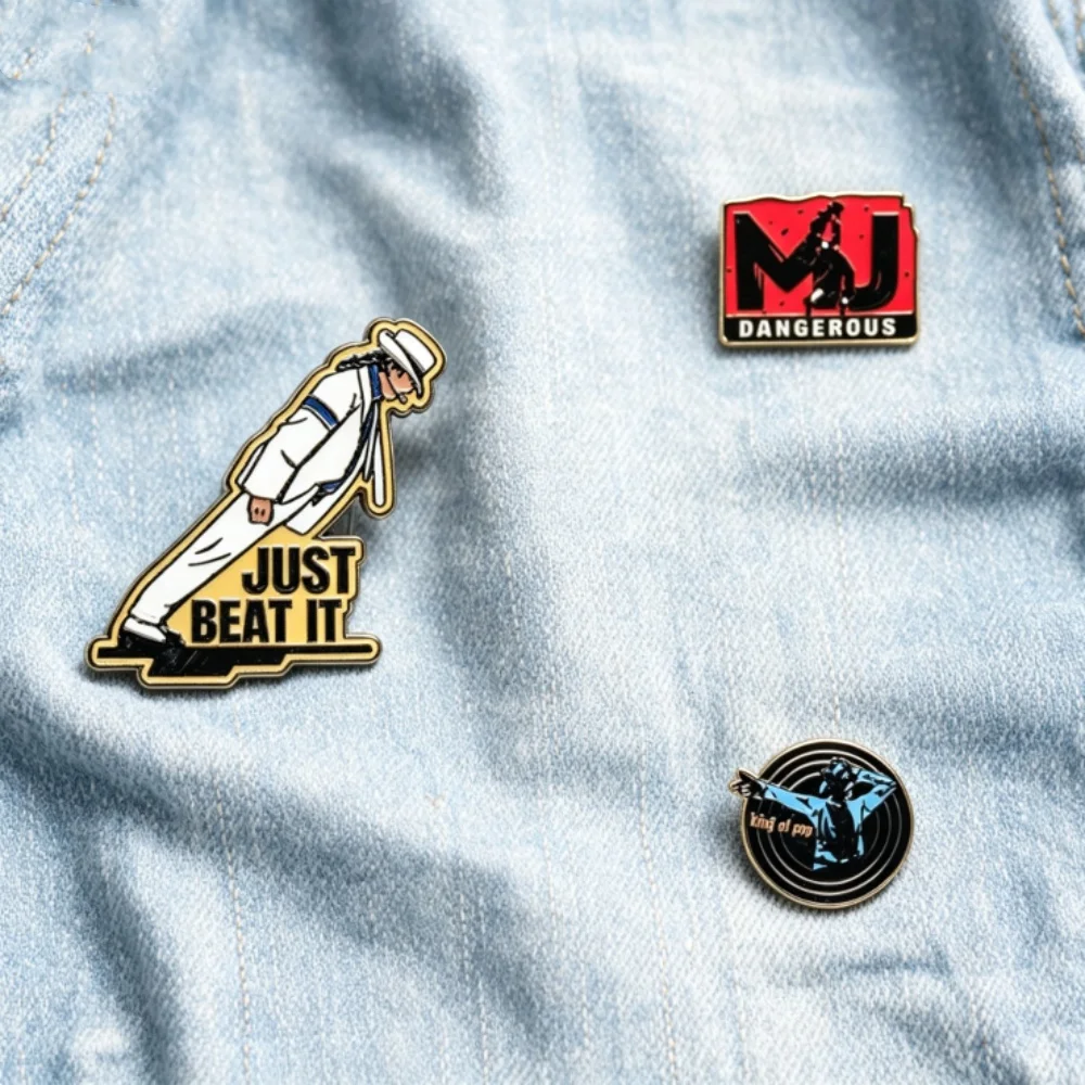 3Pcs/set Vintage King of Pop Music Enamel Lapel Pins Collectible Brooch Badges, Fashion Decor Accessories for Backpack Fans Gift