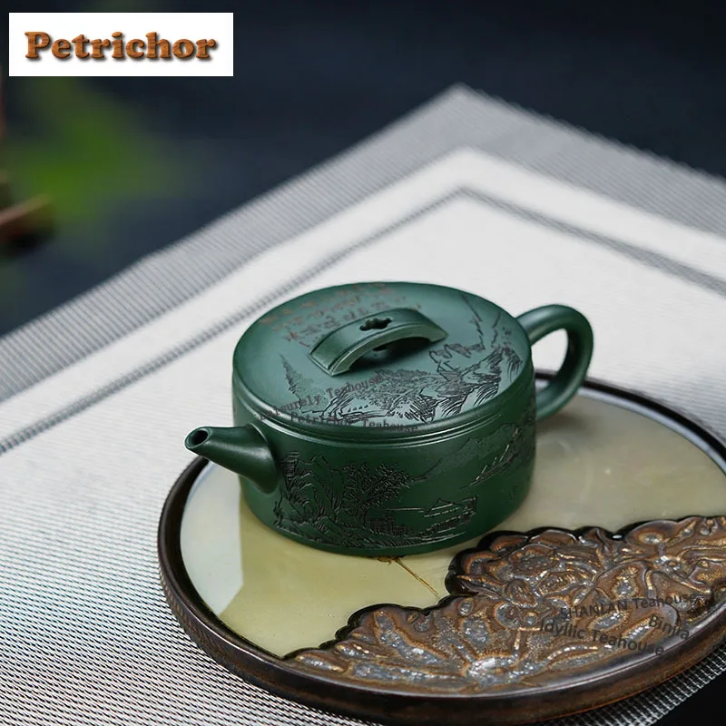 160ml Vintage Yixing Purple Clay Teapots Handmade Han Tile Pot Raw Ore Green Mud Kettle With Strainer Chinese Zisha Teaset Gift