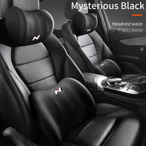 현대 N I30 I20 IX35 I40 투싼 게츠 벨로스터 코나용 메모리폼 자동차 로고 시트 헤드레스트 허리 지지대 목 쿠션