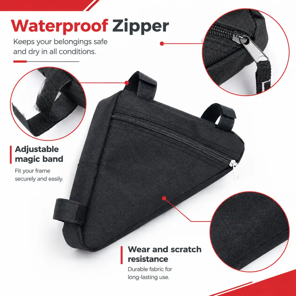 PINMOAP Bicycle Triangle Frame Bag Waterproof Zipper Storage Pouch with Hook and Loop Straps for Road Bikes and Mountain Bikes